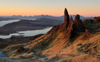 Mountain lake sunset people romanesque - a few person free wallpaper