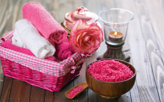 Basket towels bowl pink rose - aestheticism free wallpaper