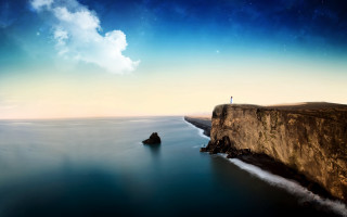 Cliff ocean night starry sky - a cliff free wallpaper for desktop