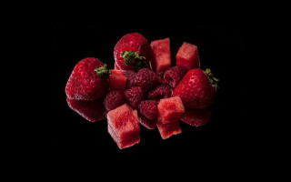 Watermelon raspberries green leaf still - a green leaf free wallpaper