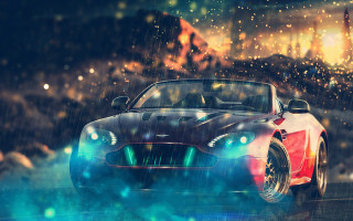 Rainy cityscape blurry vehicle fireworks - matte drawing free wallpaper