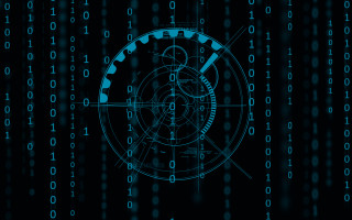 Clock dark background blue circles - same free wallpaper