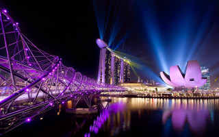 Bridge lights cityscape ferriswheel sky - a building in the background free wallpaper