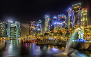 City skyline fountain night aurora - skyscraper free wallpaper