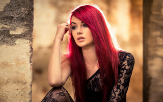 Red hair woman gothic beach - a stone wall free wallpaper