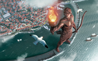 Fire man city bird water - christophe vacher free wallpaper