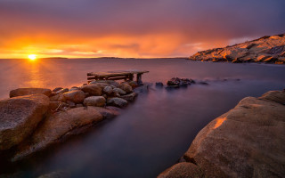 Rocky beach sunset ocean cloudy - cloudy free wallpaper
