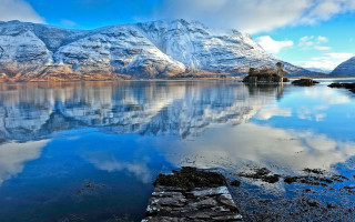 Mountain reflection lake sky landscape - the still water of a lake free wallpaper