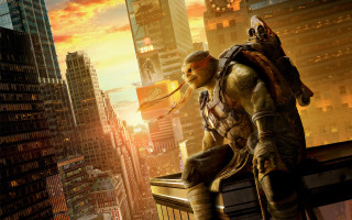 Man suit helmet standing ledge - a ledge in a city free wallpaper