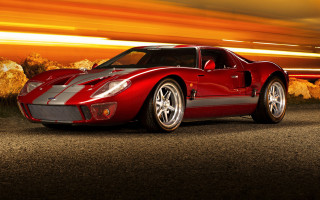 Red sports car night road - a blurry background of trees and bushes free wallpaper