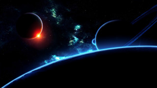 Space planet red star light - a red light in the middle of the image free wallpaper