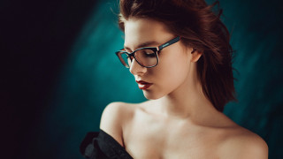 Woman glasses black dress green - green background free wallpaper