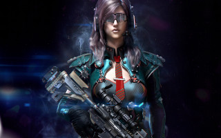 Futuristic woman cyberpunk space helmet 2 - aleksi briclot free wallpaper