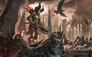 Armor horse demonic birds city - overhead free wallpaper
