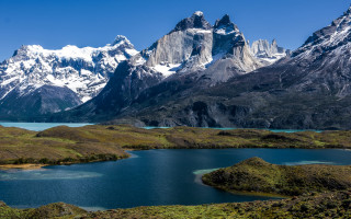 Mountain lake snow capped sky 2 - a matte painting free wallpaper