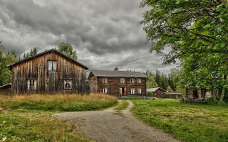Wooden house dirt path tree - a tree in the foreground free wallpaper