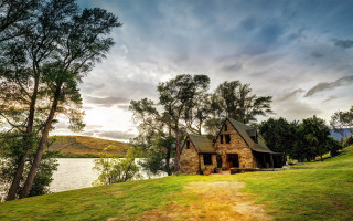 House lake forest cloudy sky - the house free wallpaper