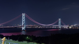 Bridge night citylights holography mattepainting - a bridge free wallpaper