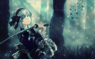 Konpaku youmu forest sword birds - her free wallpaper