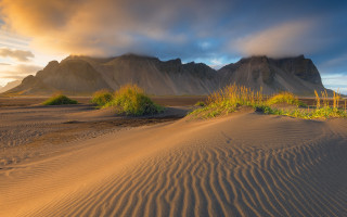 Desert mountains grass cloudy sunset - derold page free wallpaper