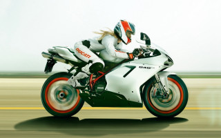 Woman motorcycle road sky digital - professional digital painting free wallpaper