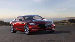 Red car ocean mountains blue 2 - photorealism free wallpaper