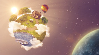 Floating island house sky hotairballoon - a small island free wallpaper