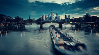 Boat city night bridge skyline - a river next free wallpaper