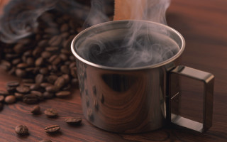 Coffee cup steam beans wooden - a pile of coffee beans free wallpaper