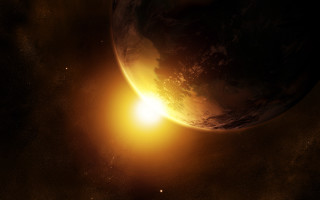 Bright sun space matte painting - a distant object in the foreground free wallpaper