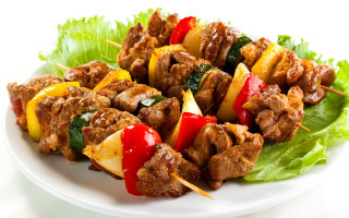 Meat vegetables skewers lettuce food - lettuce free wallpaper
