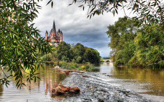 River castle trees cloudy sky - heidelberg school free wallpaper
