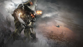 Futuristic man storm helicopter city - overhead free wallpaper