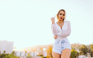 Woman short skirt white shirt 2 - a woman free wallpaper