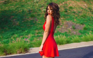 Woman red dress skateboard wind - a skateboard free wallpaper