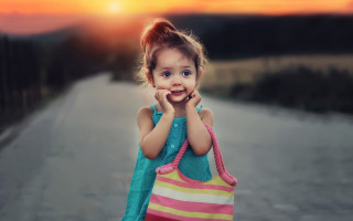 Little girl pink yellow bag - caroline lucy scott free wallpaper