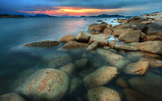 Rocky beach sunset water rocks - a rocky beach free wallpaper