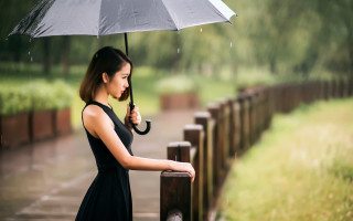 Woman umbrella bridge rain black - feng zhu free wallpaper