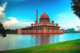 Large building lake lush green - top of a lake next free wallpaper