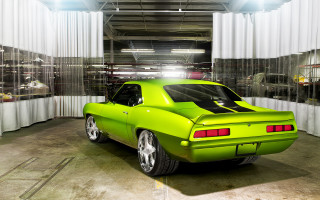 Green car garage white curtain - ed roth free wallpaper
