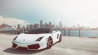 White sports car city skyline 11 - luxury free wallpaper