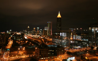 City night lights skyscrapers bridge - dr. atl free wallpaper