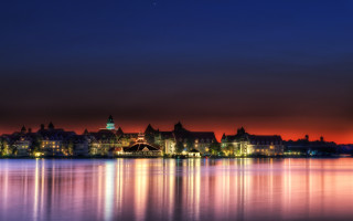 City skyline clock tower reflection 2 - a clock tower free wallpaper
