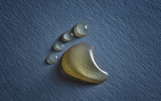 Yellow white object blue surface - rock free wallpaper