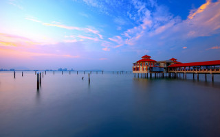 Pier red roof red building - a red building free wallpaper