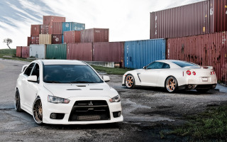 White cars shipping container outdoor - a sky background free wallpaper for desktop