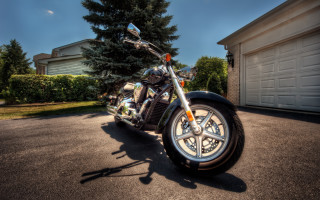 Motorcycle driveway house trees blue - a house and trees free wallpaper