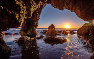 Sunset ocean cave beach rocks - rock and water free wallpaper