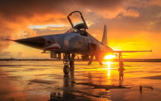 Fighter jet sunset clouds backlit 2 - ferenc joachim free wallpaper