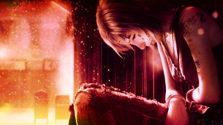 Woman sitting room firework background - the window free wallpaper